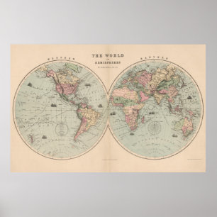 Affiche Carte vintage du monde (1873)