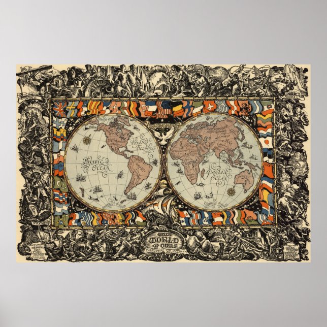 Affiche Carte vintage du monde (1920) (Devant)