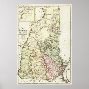 Affiche Carte vintage du New Hampshire (1796)