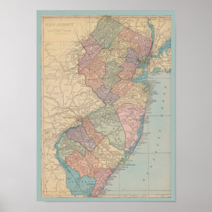 Affiche Carte vintage du New Jersey