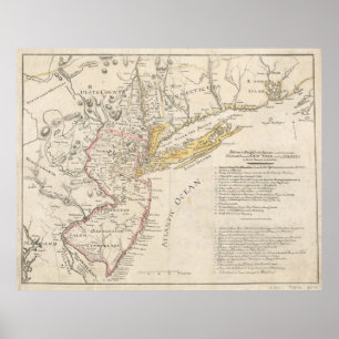 Affiche Carte vintage du New Jersey (1780)
