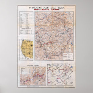 Affiche Carte vintage du parc national de Yosemite 1934