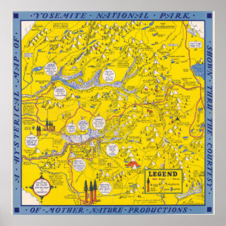 Affiche Carte vintage du parc national de Yosemite Califor