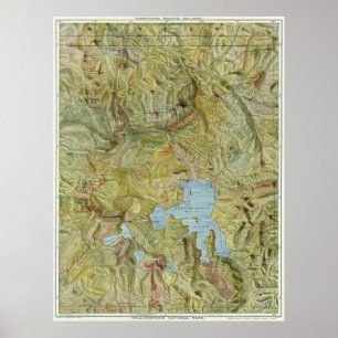 Affiche Carte vintage du parc national Yellowstone (1898)