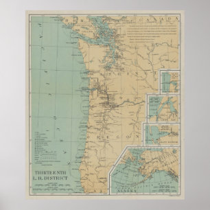 Affiche Carte vintage du phare de Washington & Oregon (189