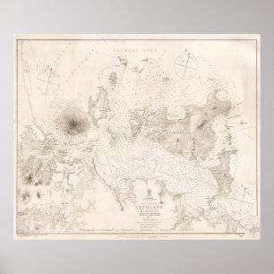 Affiche Carte vintage du port d'Auckland Nouvelle-Zélande