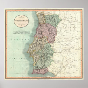 Affiche Carte vintage du Portugal (1801)