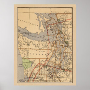 Affiche Carte vintage du Puget Sound (1876)