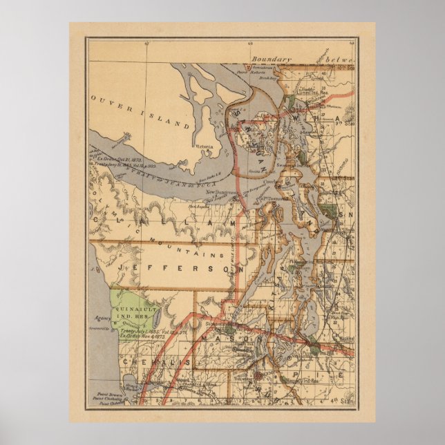 Affiche Carte vintage du Puget Sound (1876) (Devant)