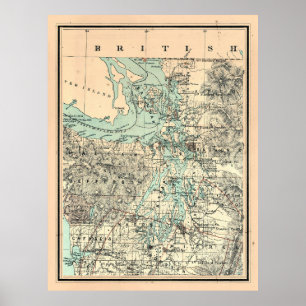 Affiche Carte vintage du Puget Sound (1883)