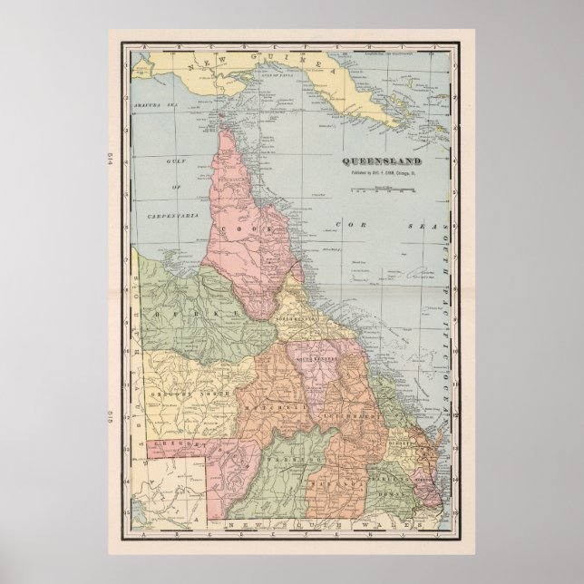 Affiche Carte vintage du Queensland Australie (1901) (Devant)