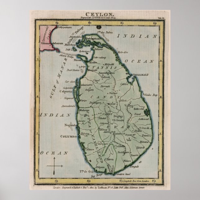 Affiche Carte vintage du Sri Lanka (1801) (Devant)
