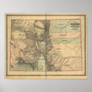 Affiche Carte vintage du territoire du Colorado en 1862