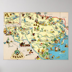 Affiche Carte Vintage du Texas Funny