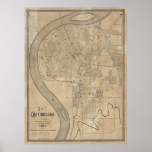 Affiche Carte vintage du TN de Chattanooga (1885)