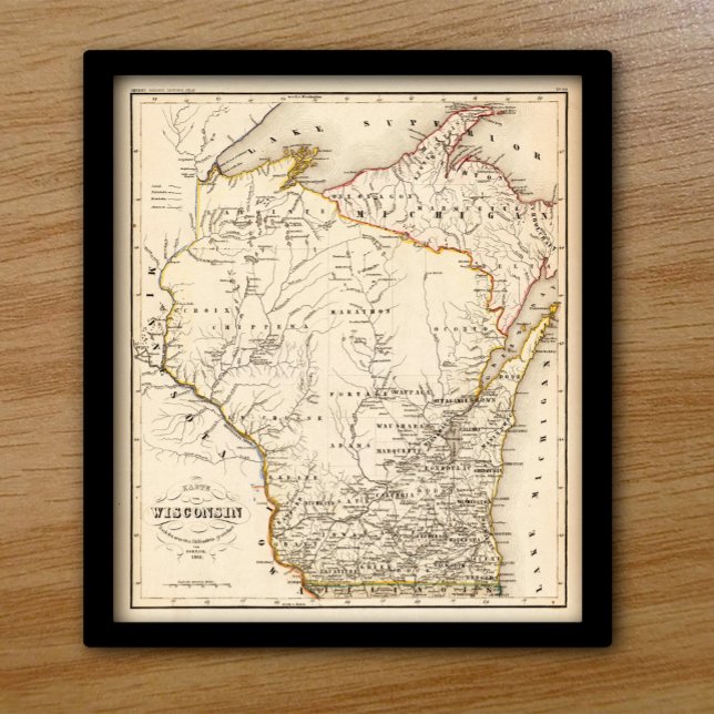 Affiche Carte vintage du Wisconsin 1852 (Créateur téléchargé)