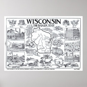 Affiche Carte vintage du Wisconsin (1912)