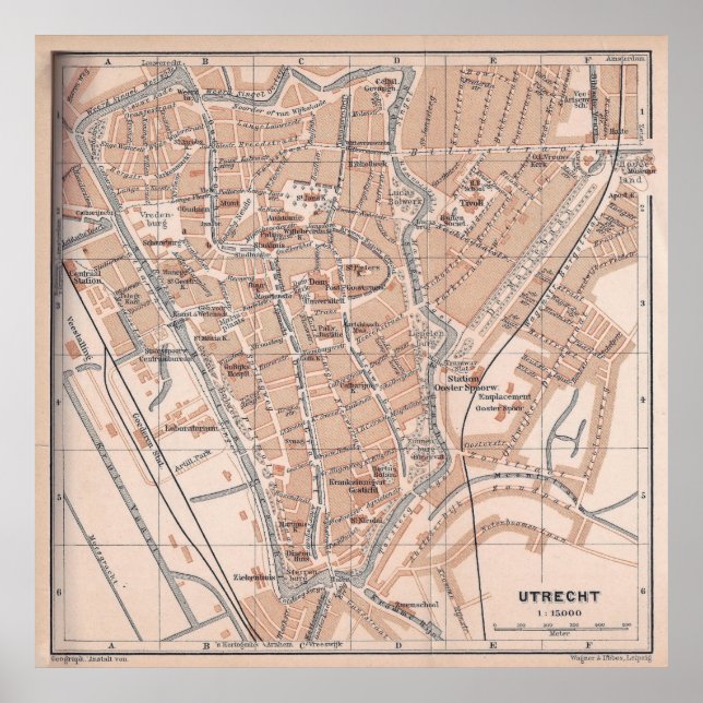 Affiche Carte vintage d'Utrecht Pays-Bas (1897) (Devant)
