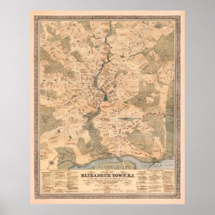 Affiche Carte vintage Elizabeth NJ (1879)