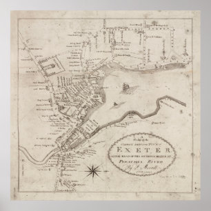 Affiche Carte vintage Exeter NH (1802)