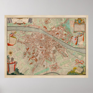 Affiche Carte Vintage Florence Italie (1755)