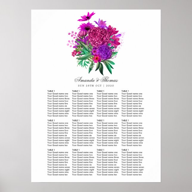 Affiche Carte vintage Fuchsia et Plaine Florale (Devant)