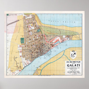 Affiche Carte vintage Galati Roumanie (1914)