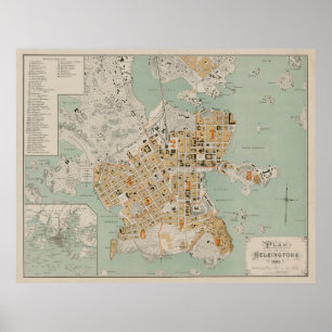 Affiche Carte Vintage Helsinki Finlande (1893)