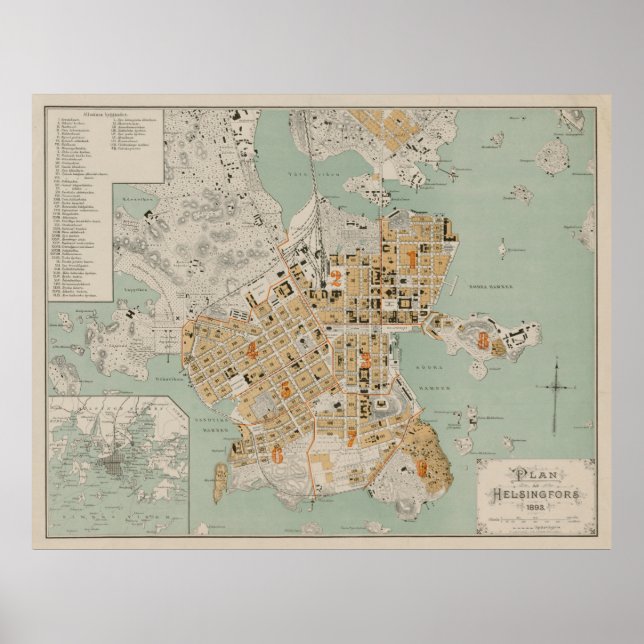 Affiche Carte vintage Helsinki Finlande (1893) (Devant)