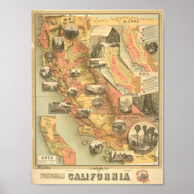 Affiche Carte vintage illustrée de Californie (Devant)