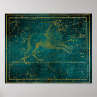 Carte vintage illustrée Green & Gold Lion Star