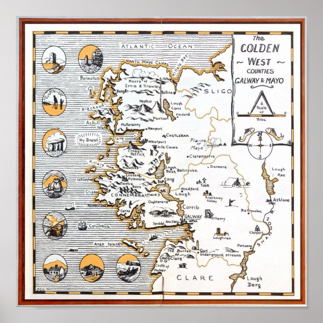 Affiche CARTE vintage IRELAND COUNTIES MAYO / GALWAY (Devant)