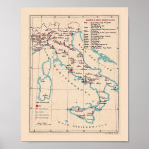 Affiche Carte vintage Italie 8 X 10 Imprimer