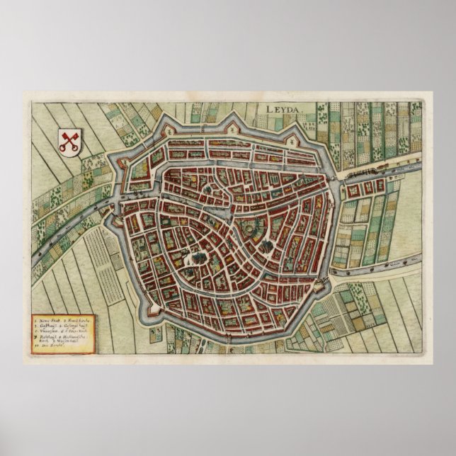 Affiche Carte vintage Leiden Pays-Bas (1638) (Devant)