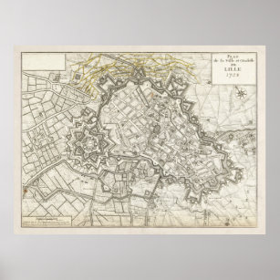 Affiche Carte vintage Lille France (1708)