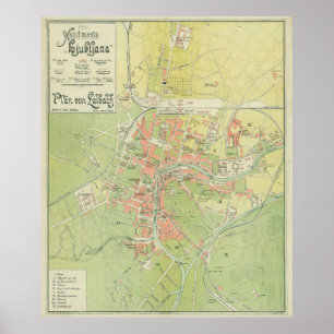 Affiche Carte vintage Ljubljana Slovénie (1902)
