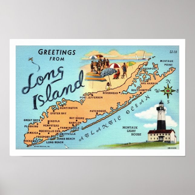 Affiche Carte vintage Long Island 12x18 Imprimer (Devant)
