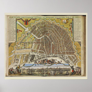Affiche Carte vintage néerlandaise d'Amsterdam