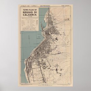 Affiche Carte vintage Reggio Calabria Italie (1943)