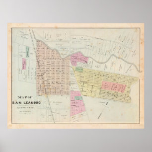 Affiche Carte vintage San Leandro CA (1878)