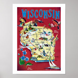 Affiche Carte vintage Wisconsin Imprimer