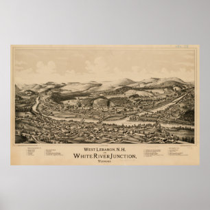 Affiche Carte VT de Lebanon NH & White River Junction (188