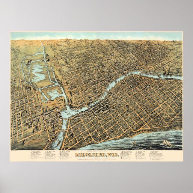 Affiche Carte Wis vintage Milwaukee (Devant)