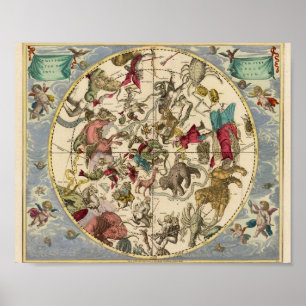 Affiche Carte Zodiaque Vintage