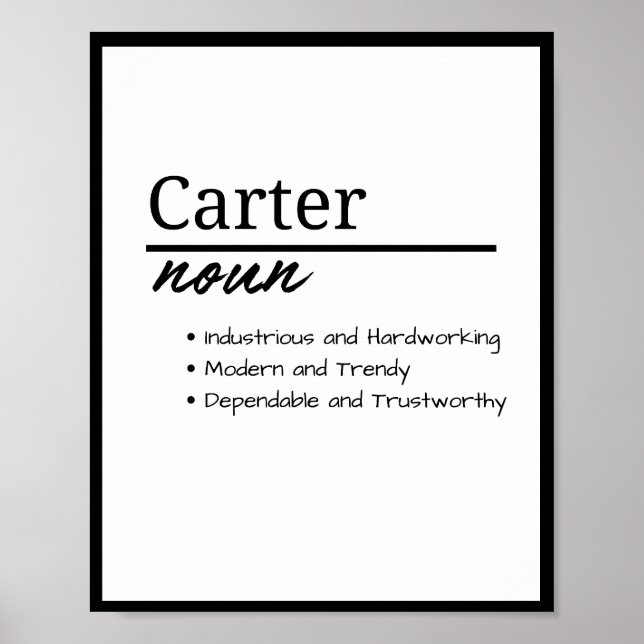 Affiche Carter, Garçon Personnalisé Nom Définition (Devant)