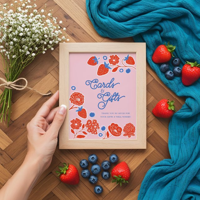 Affiche Cartes baby showers et cadeaux Berries & Fleurs (Baby Shower Cards & Gifts Berries & Flowers Poster)