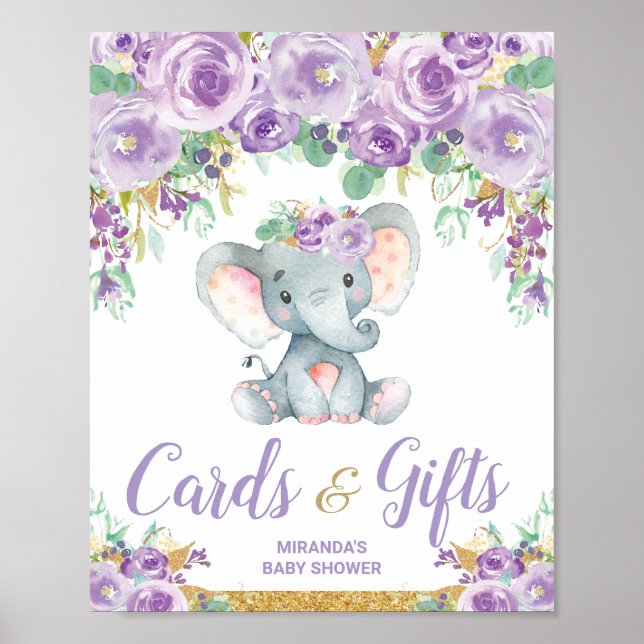 Affiche Cartes Baby showers florales pourpres (Devant)