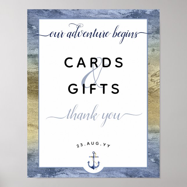 Affiche #Cartes Bleues et Dorées Nautiques & Cadeaux #Mari (Devant)