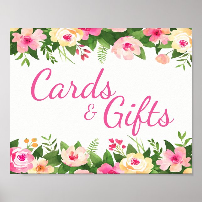 Affiche Cartes Cadeaux Aquarelle rose Fête des mariées flo (Devant)