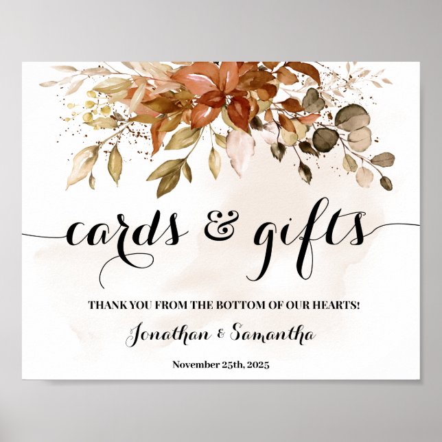 Affiche Cartes & Cadeaux Automne Signe Wedding shower Auto (Devant)
